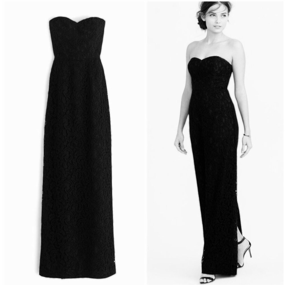 J.CREW NATASHA lace strapless maxi dress formal classic black sz 2